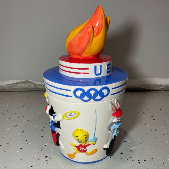 Vintage 1996 USA Olympics Looney Tunes Cookie Jar Warmer Bros. LIKE NEW - Picture 3 of 11